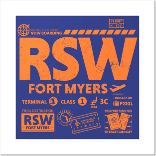 Vintage Fort Myers Florida RSW Airport Code Travel Day Retro Travel Tag Posters and Art